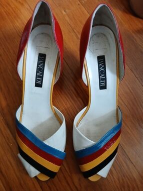 Vintage Pancaldi d'Orsay Pumps Open Toe Italian Leather Cone Heels Size 9B